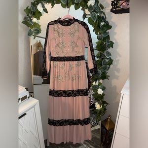 Frock and Frill Victorian Vintage Inspired Embroidered with Lace Maxi Dress sz 8